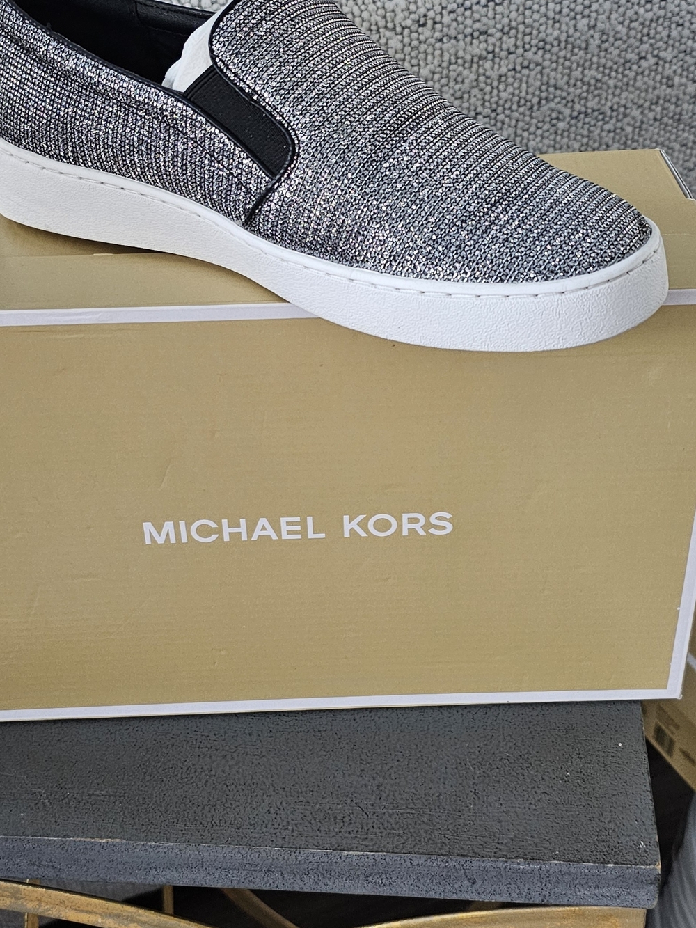 MICHAEL KORS Silver Glitter Slip-On Sneakers